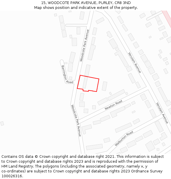 15, WOODCOTE PARK AVENUE, PURLEY, CR8 3ND: Location map and indicative extent of plot