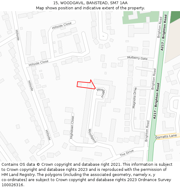 15, WOODGAVIL, BANSTEAD, SM7 1AA: Location map and indicative extent of plot