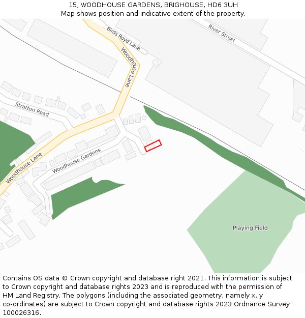 15, WOODHOUSE GARDENS, BRIGHOUSE, HD6 3UH: Location map and indicative extent of plot