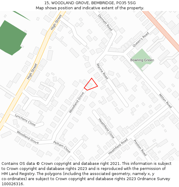 15, WOODLAND GROVE, BEMBRIDGE, PO35 5SG: Location map and indicative extent of plot