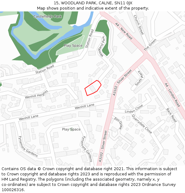 15, WOODLAND PARK, CALNE, SN11 0JX: Location map and indicative extent of plot