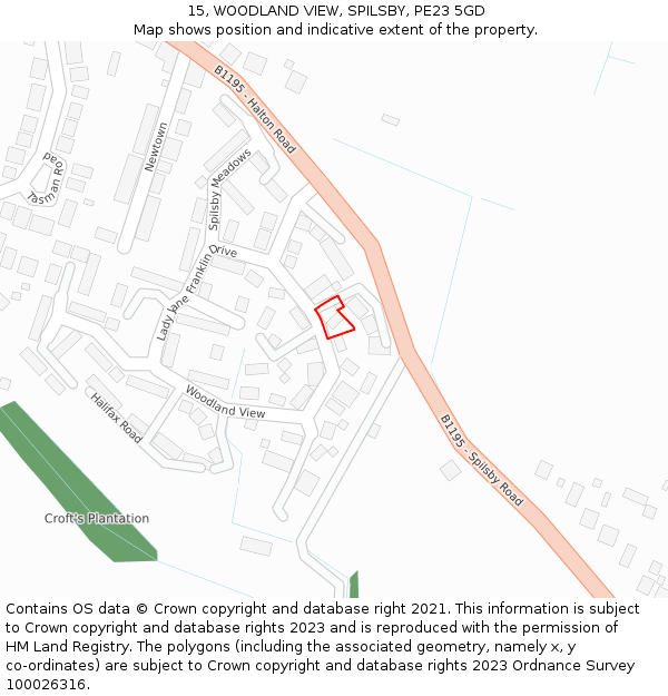 15, WOODLAND VIEW, SPILSBY, PE23 5GD: Location map and indicative extent of plot