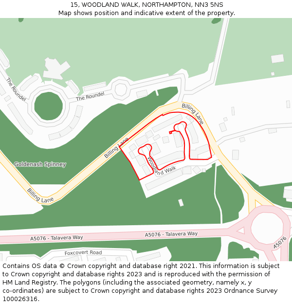 15, WOODLAND WALK, NORTHAMPTON, NN3 5NS: Location map and indicative extent of plot