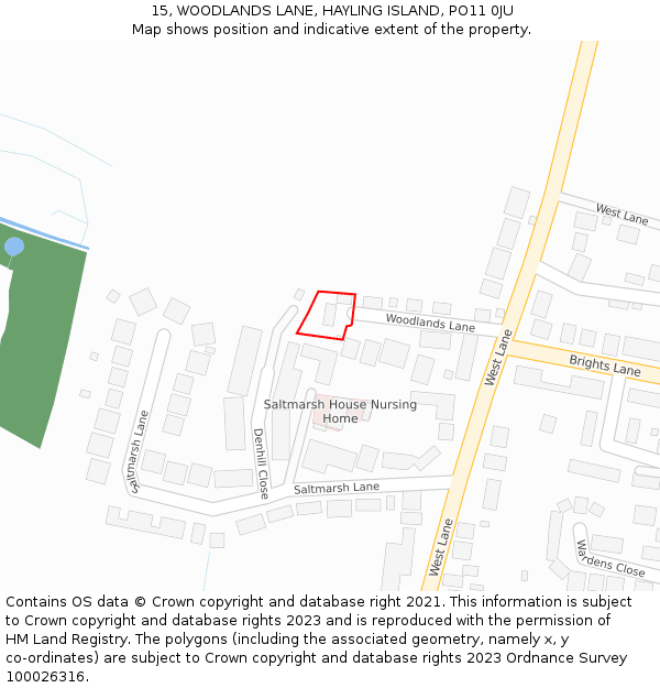 15, WOODLANDS LANE, HAYLING ISLAND, PO11 0JU: Location map and indicative extent of plot