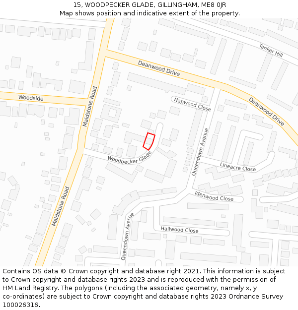 15, WOODPECKER GLADE, GILLINGHAM, ME8 0JR: Location map and indicative extent of plot