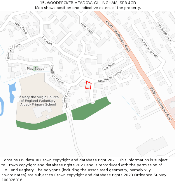 15, WOODPECKER MEADOW, GILLINGHAM, SP8 4GB: Location map and indicative extent of plot