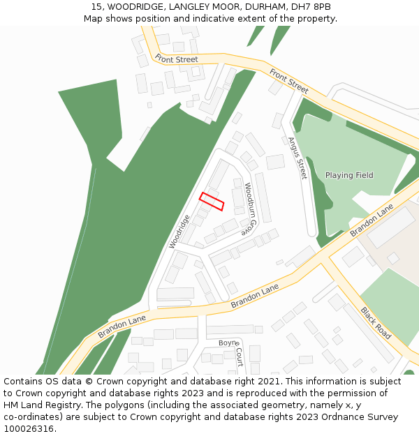 15, WOODRIDGE, LANGLEY MOOR, DURHAM, DH7 8PB: Location map and indicative extent of plot