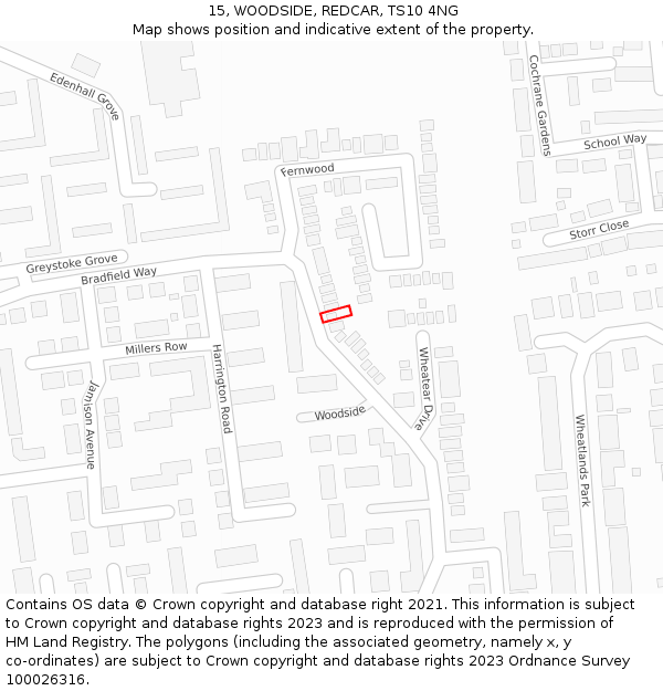 15, WOODSIDE, REDCAR, TS10 4NG: Location map and indicative extent of plot