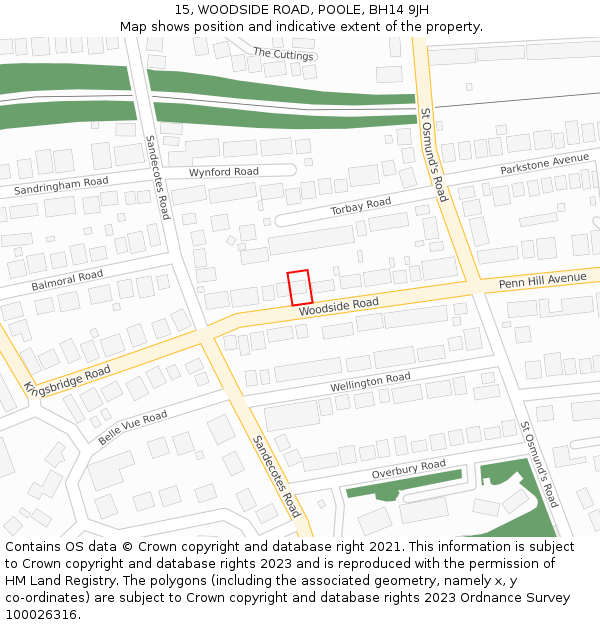 15, WOODSIDE ROAD, POOLE, BH14 9JH: Location map and indicative extent of plot