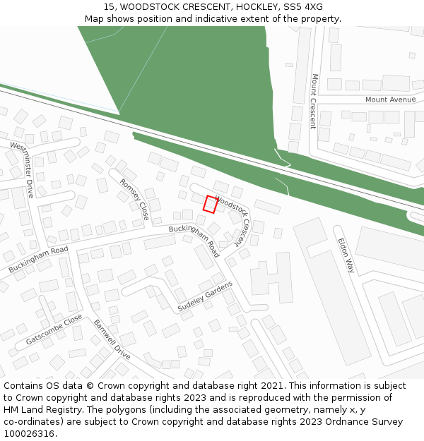 15, WOODSTOCK CRESCENT, HOCKLEY, SS5 4XG: Location map and indicative extent of plot