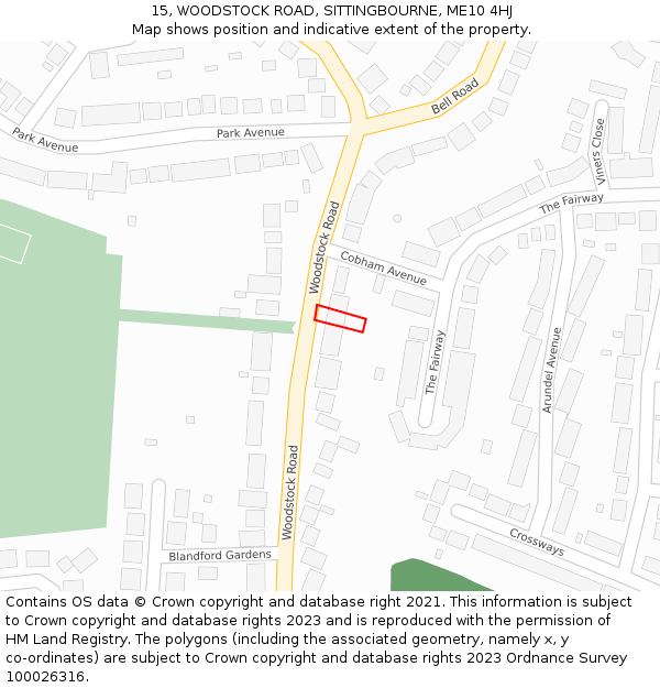 15, WOODSTOCK ROAD, SITTINGBOURNE, ME10 4HJ: Location map and indicative extent of plot