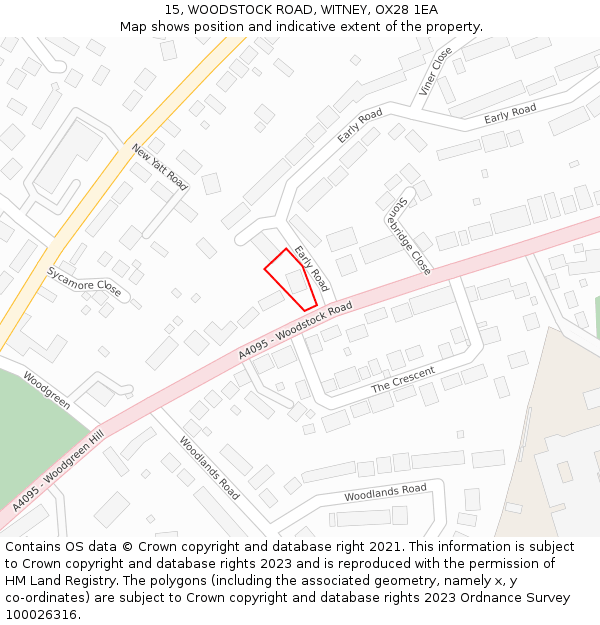 15, WOODSTOCK ROAD, WITNEY, OX28 1EA: Location map and indicative extent of plot