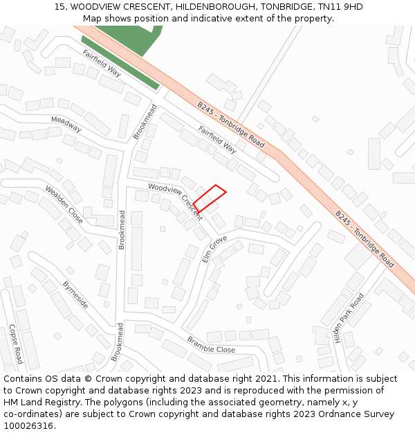 15, WOODVIEW CRESCENT, HILDENBOROUGH, TONBRIDGE, TN11 9HD: Location map and indicative extent of plot