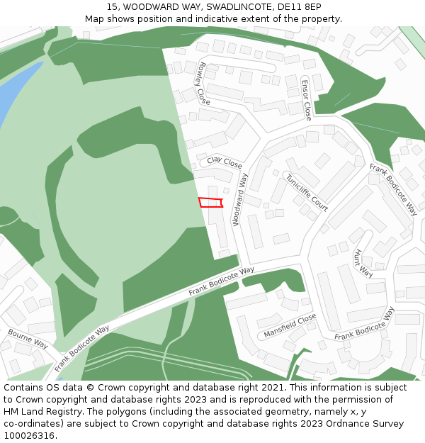 15, WOODWARD WAY, SWADLINCOTE, DE11 8EP: Location map and indicative extent of plot