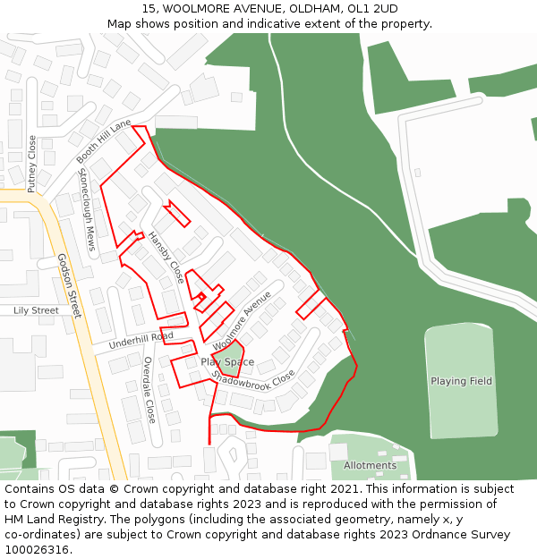 15, WOOLMORE AVENUE, OLDHAM, OL1 2UD: Location map and indicative extent of plot