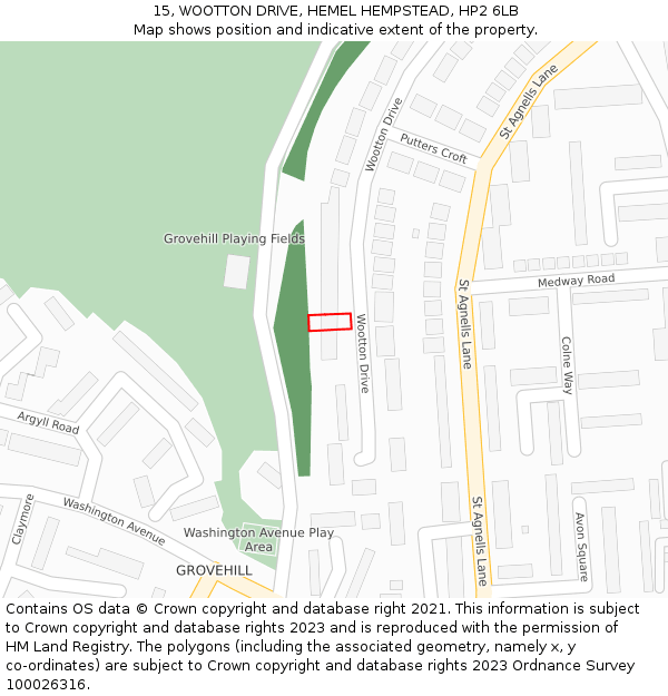 15, WOOTTON DRIVE, HEMEL HEMPSTEAD, HP2 6LB: Location map and indicative extent of plot