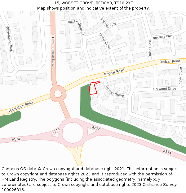 15, WORSET GROVE, REDCAR, TS10 2XE: Location map and indicative extent of plot