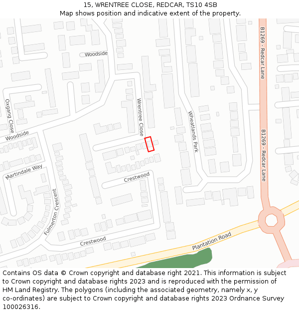 15, WRENTREE CLOSE, REDCAR, TS10 4SB: Location map and indicative extent of plot