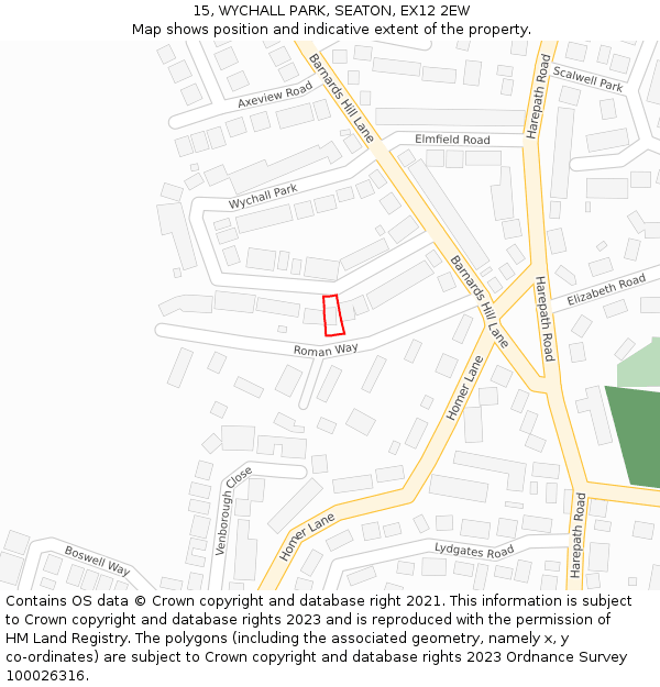 15, WYCHALL PARK, SEATON, EX12 2EW: Location map and indicative extent of plot