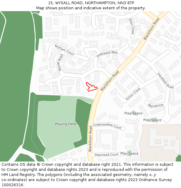 15, WYSALL ROAD, NORTHAMPTON, NN3 8TP: Location map and indicative extent of plot