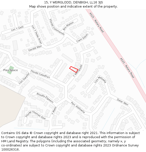 15, Y WEIRGLODD, DENBIGH, LL16 3JS: Location map and indicative extent of plot