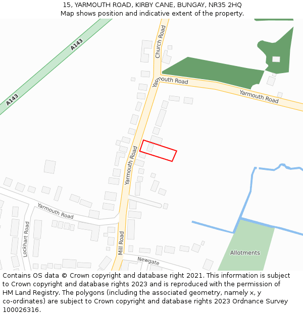 15, YARMOUTH ROAD, KIRBY CANE, BUNGAY, NR35 2HQ: Location map and indicative extent of plot