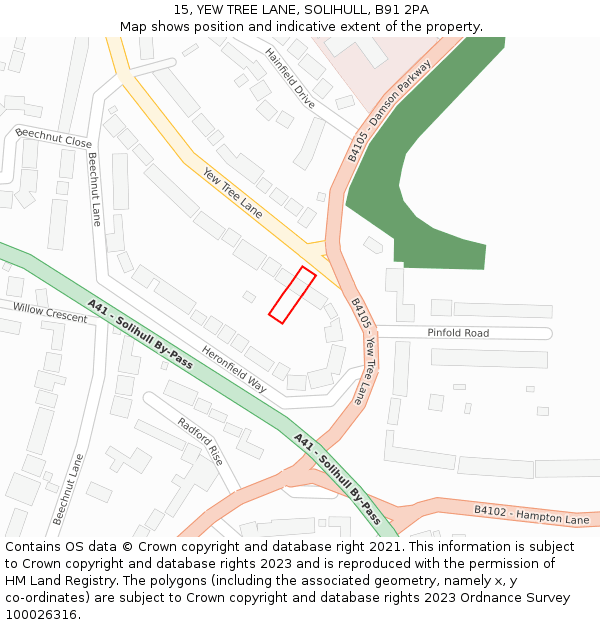 15, YEW TREE LANE, SOLIHULL, B91 2PA: Location map and indicative extent of plot