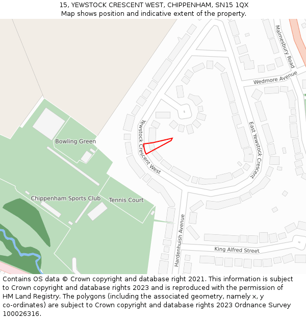 15, YEWSTOCK CRESCENT WEST, CHIPPENHAM, SN15 1QX: Location map and indicative extent of plot