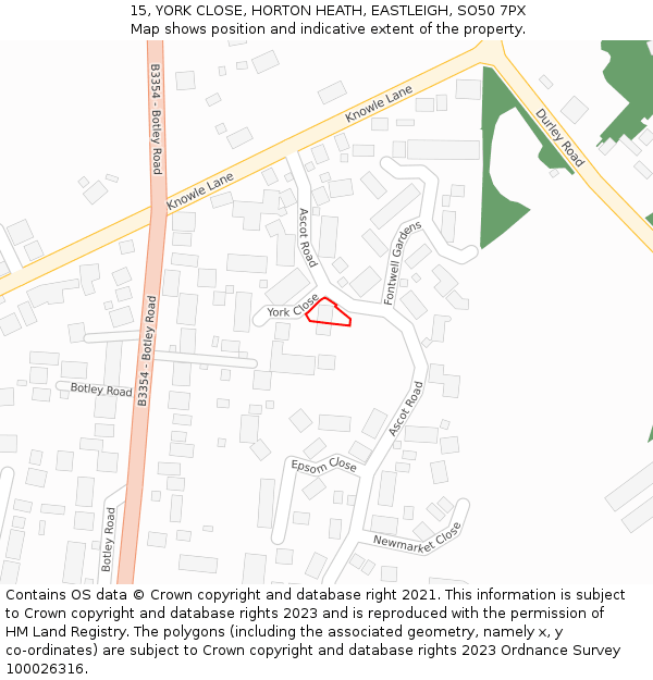 15, YORK CLOSE, HORTON HEATH, EASTLEIGH, SO50 7PX: Location map and indicative extent of plot