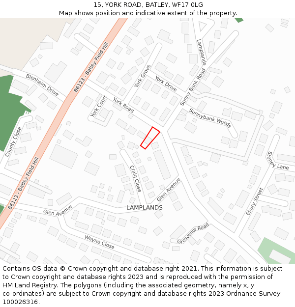 15, YORK ROAD, BATLEY, WF17 0LG: Location map and indicative extent of plot