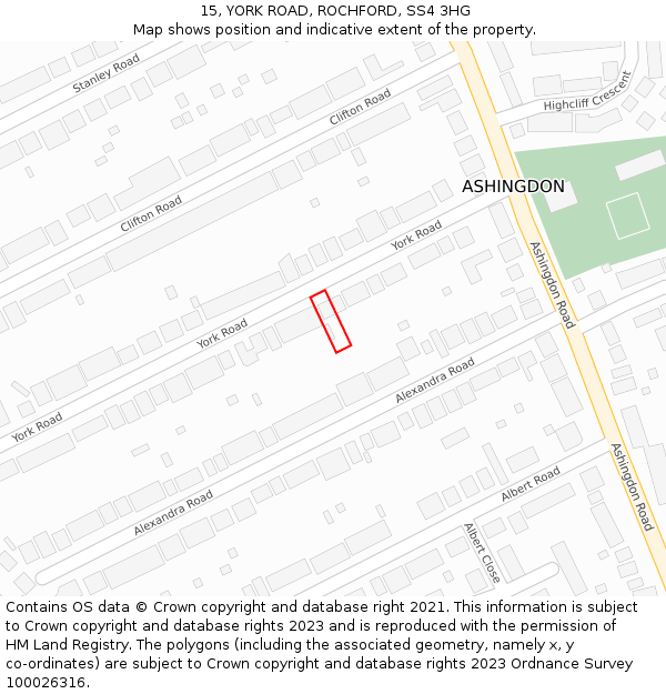 15, YORK ROAD, ROCHFORD, SS4 3HG: Location map and indicative extent of plot