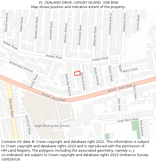 15, ZEALAND DRIVE, CANVEY ISLAND, SS8 8NW: Location map and indicative extent of plot