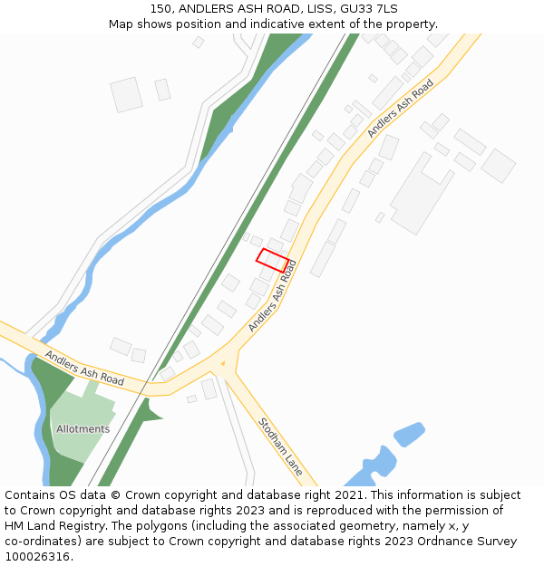 150, ANDLERS ASH ROAD, LISS, GU33 7LS: Location map and indicative extent of plot