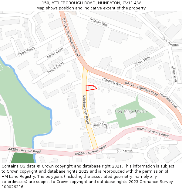 150, ATTLEBOROUGH ROAD, NUNEATON, CV11 4JW: Location map and indicative extent of plot