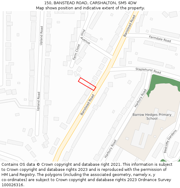 150, BANSTEAD ROAD, CARSHALTON, SM5 4DW: Location map and indicative extent of plot
