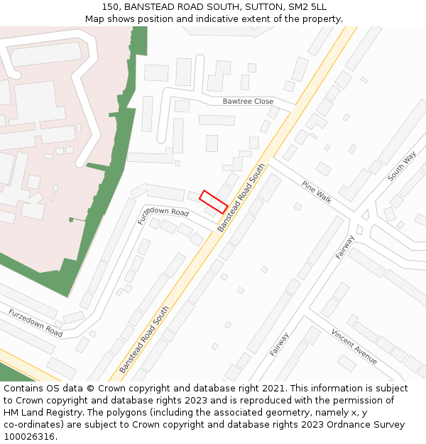 150, BANSTEAD ROAD SOUTH, SUTTON, SM2 5LL: Location map and indicative extent of plot