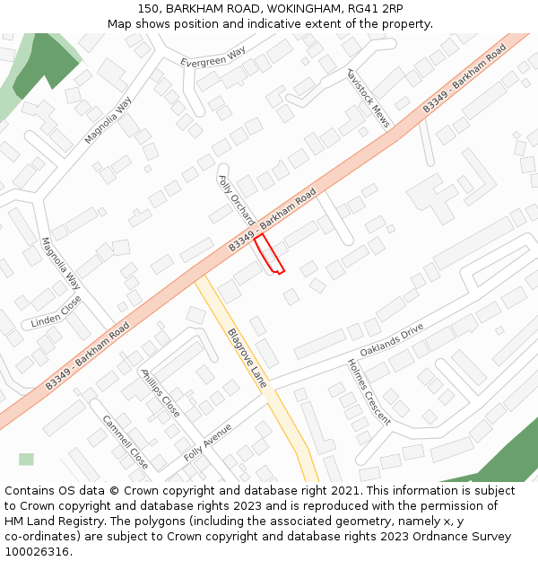 150, BARKHAM ROAD, WOKINGHAM, RG41 2RP: Location map and indicative extent of plot