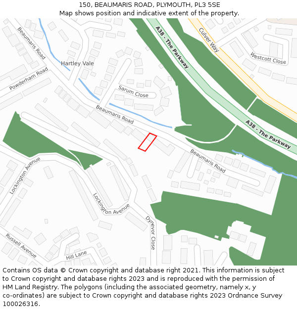 150, BEAUMARIS ROAD, PLYMOUTH, PL3 5SE: Location map and indicative extent of plot