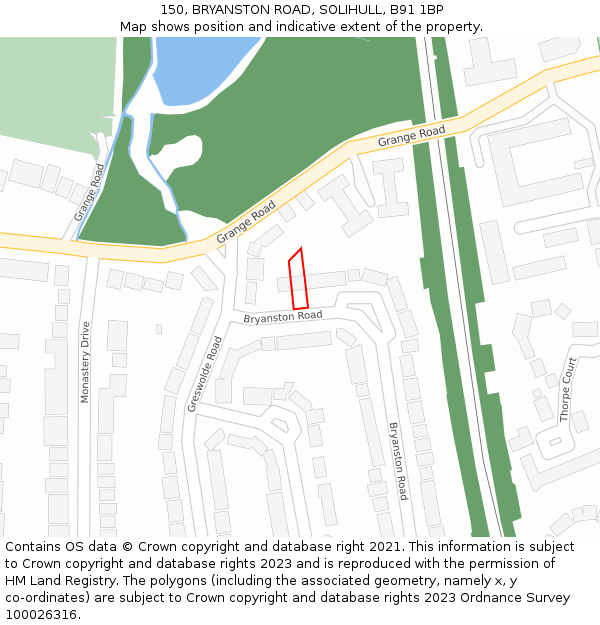 150, BRYANSTON ROAD, SOLIHULL, B91 1BP: Location map and indicative extent of plot