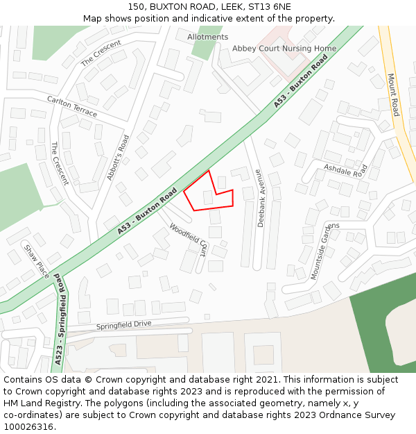 150, BUXTON ROAD, LEEK, ST13 6NE: Location map and indicative extent of plot