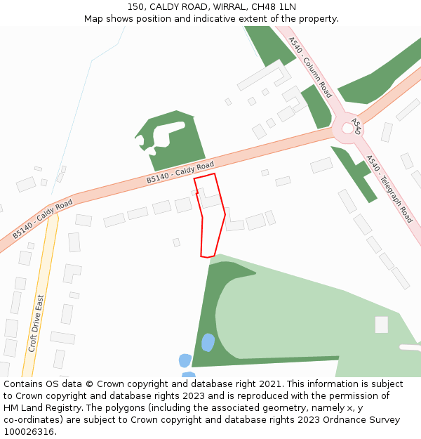 150, CALDY ROAD, WIRRAL, CH48 1LN: Location map and indicative extent of plot