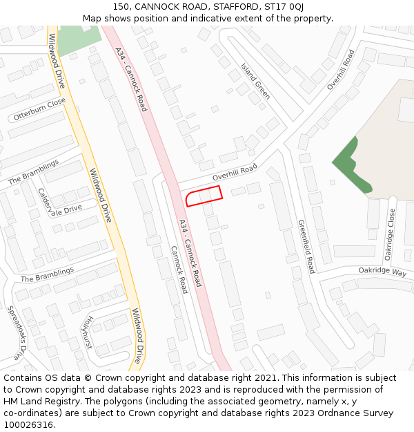 150, CANNOCK ROAD, STAFFORD, ST17 0QJ: Location map and indicative extent of plot