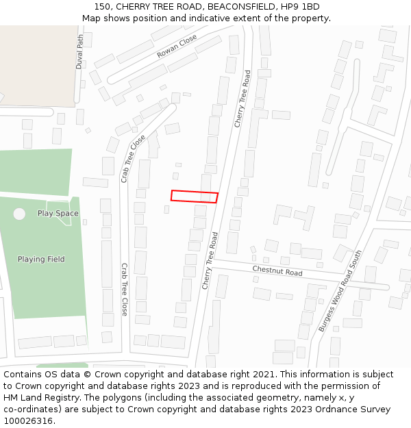 150, CHERRY TREE ROAD, BEACONSFIELD, HP9 1BD: Location map and indicative extent of plot