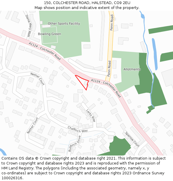 150, COLCHESTER ROAD, HALSTEAD, CO9 2EU: Location map and indicative extent of plot