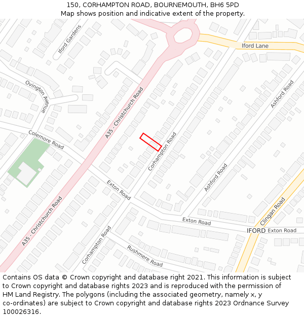150, CORHAMPTON ROAD, BOURNEMOUTH, BH6 5PD: Location map and indicative extent of plot
