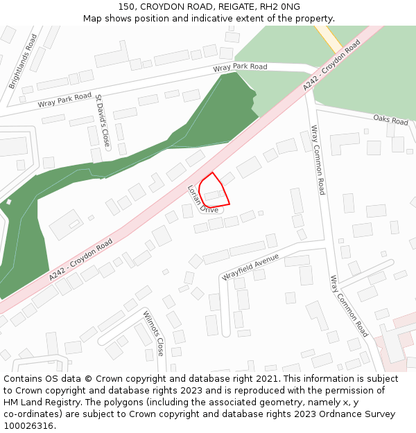 150, CROYDON ROAD, REIGATE, RH2 0NG: Location map and indicative extent of plot