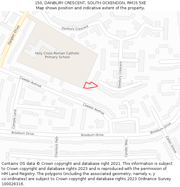 150, DANBURY CRESCENT, SOUTH OCKENDON, RM15 5XE: Location map and indicative extent of plot