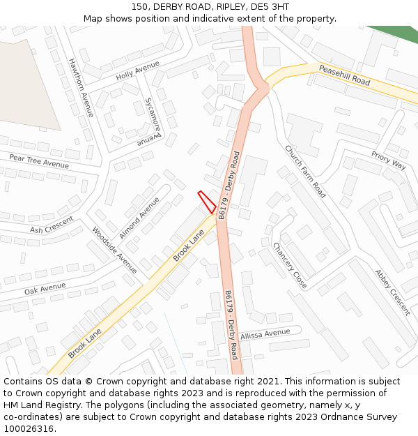 150, DERBY ROAD, RIPLEY, DE5 3HT: Location map and indicative extent of plot