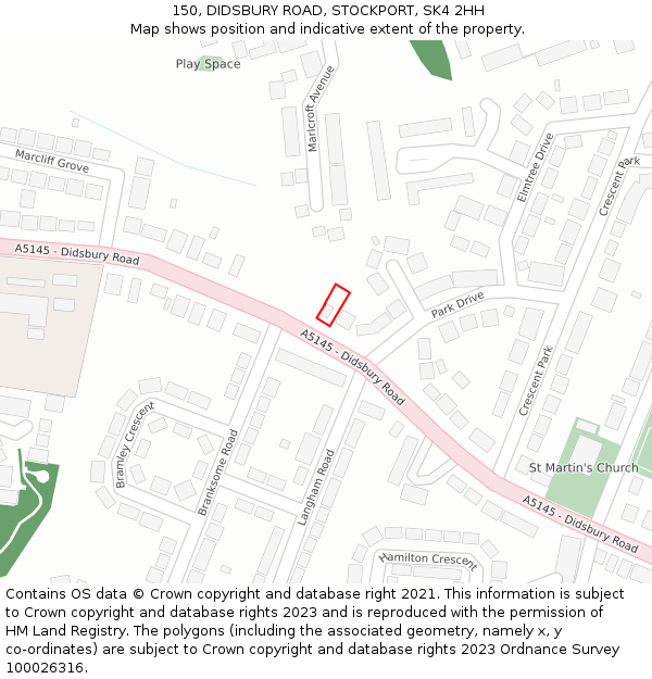 150, DIDSBURY ROAD, STOCKPORT, SK4 2HH: Location map and indicative extent of plot