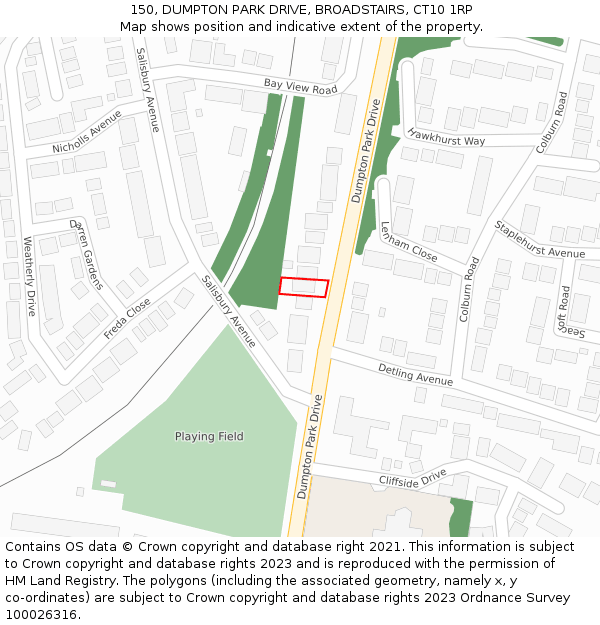 150, DUMPTON PARK DRIVE, BROADSTAIRS, CT10 1RP: Location map and indicative extent of plot